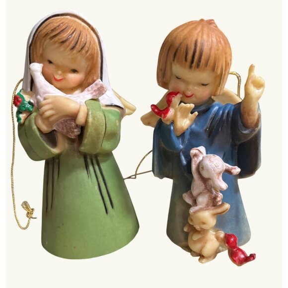 Vintage Angel Ornaments With Birds and Flowers Set Of 2 - Picture 3 of 11